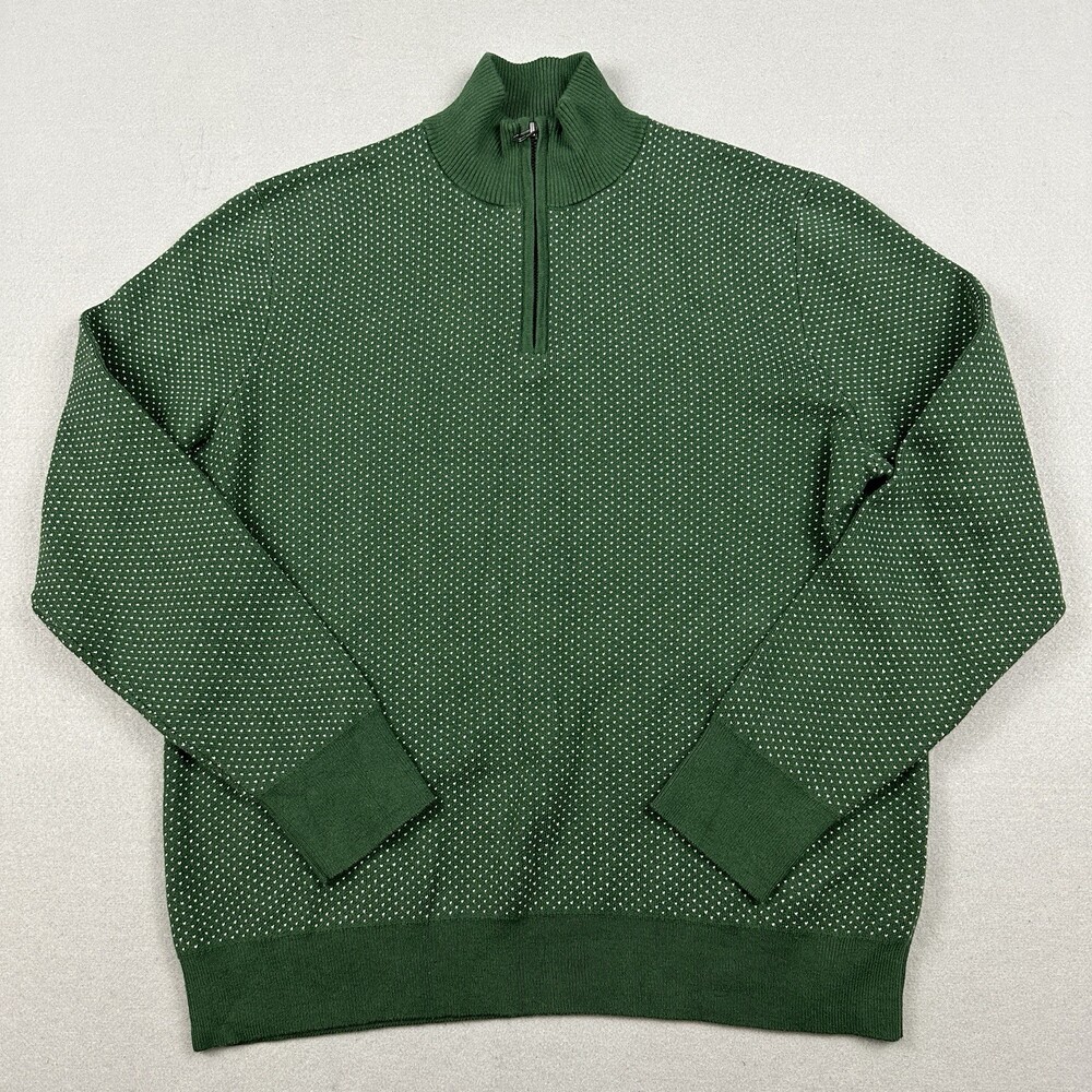 Bonobos Sweater Men Medium Green Polka Dot 1/4 Zip Pullover Knit Preppy M